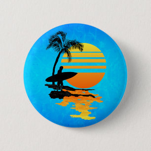 Surfende zonsopgang ronde button 5,7 cm