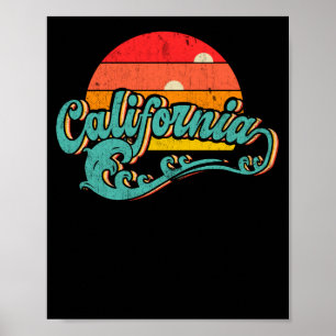 Surfer 70's 80's Graphic Sunset California Poster