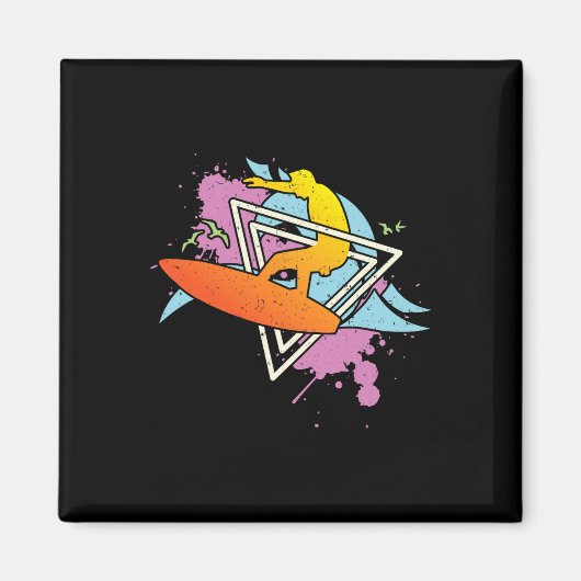 Surfer 80s 90s Vaporwave Surfplank Magneet (Voorkant)