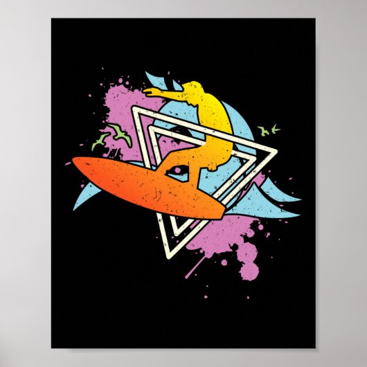 Surfer 80s 90s Vaporwave Surfplank Poster (Voorkant)