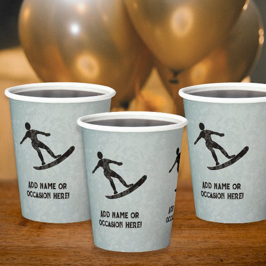 Surfer aan boord robuuste metalen look voor mannen papieren bekers