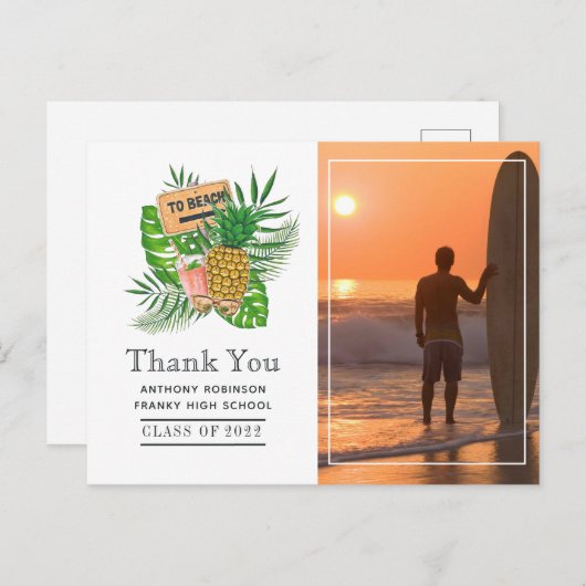 Surfer Adventure Afstuderen Hartelijk dank Briefkaart (Voorkant / Achterkant)