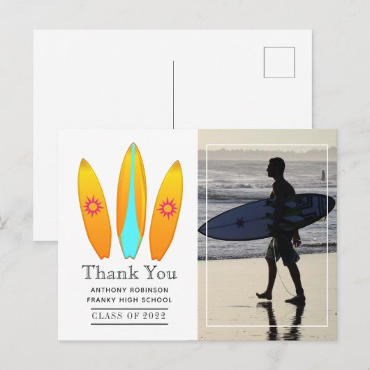 Surfer Adventure Graduation Party Briefkaart (Voorkant / Achterkant)