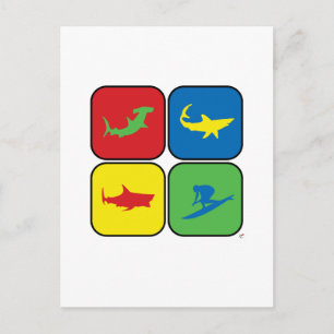 Surfer and Sharks Pop Art Briefkaart