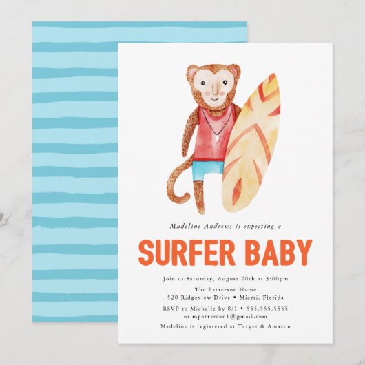 Surfer Baby | Baby Shower Uitnodiging (Voorkant / Achterkant)