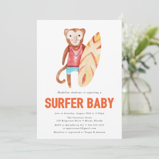 Surfer Baby | Geboorteaankondiging Kaart (Staand voorkant)