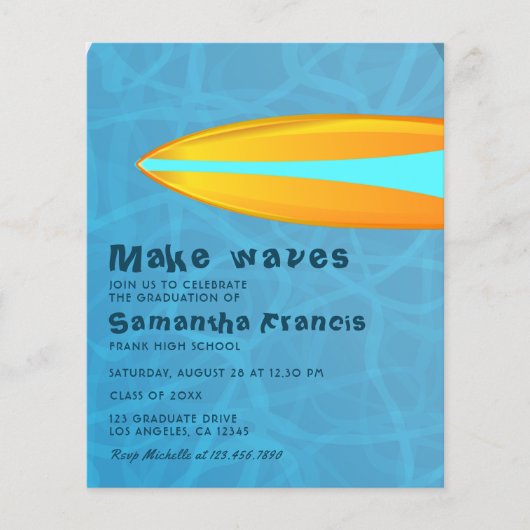 Surfer Beach thema Afstuderen Party Foto uitnodige Flyer (Voorkant)