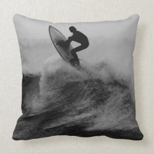 Surfer Big Wave Black en White Kussen