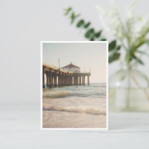 Surfer bij Manhattan Beach Pier Sunset Los Angeles Briefkaart
