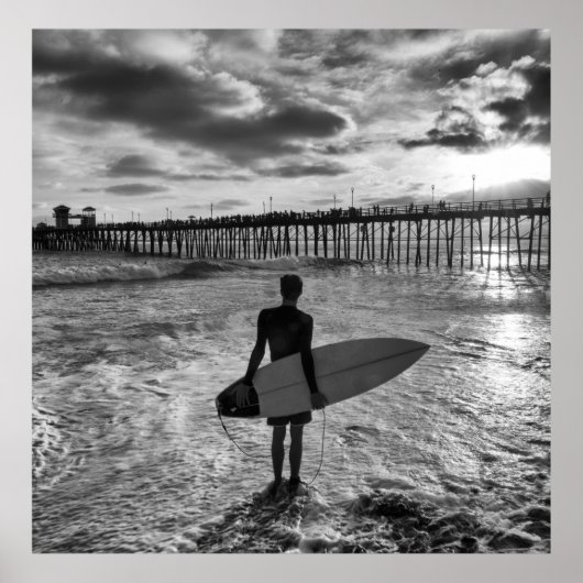 Surfer bij Oceanside Pier Poster (Voorkant)