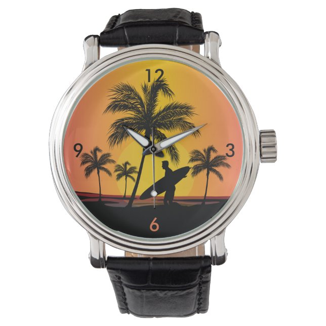 Surfer bij zonsondergang horloge (Voorkant)