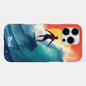 Surfer bij zonsondergang iPhone hoesje (Achterkant horizontaal)
