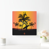 Surfer bij zonsondergang vierkante klok (Huis)