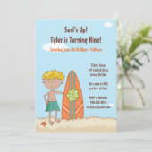 Surfer Birthday Party Invitation Kaart (Staand voorkant)
