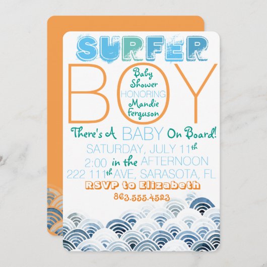 Surfer Boy Baby shower Uitnodiging (Voorkant / Achterkant)