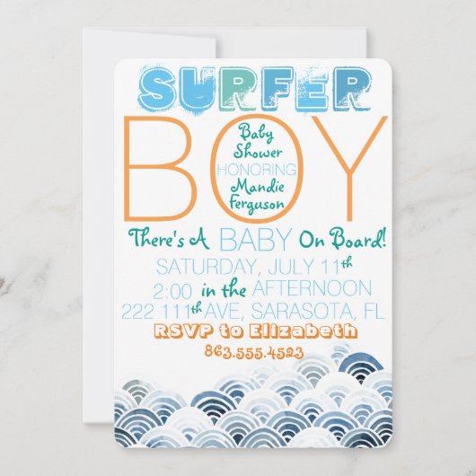 Surfer Boy Baby shower Uitnodiging (Voorkant)