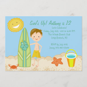 Surfer Boy Beach Party Birthday Uitnodiging