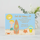Surfer Boy Beach Party Birthday Uitnodiging (Staand voorkant)