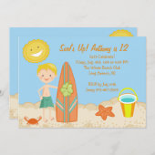 Surfer Boy Beach Party Birthday Uitnodiging (Voorkant / Achterkant)