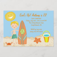 Surfer Boy Beach Party Birthday Uitnodiging