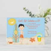 Surfer Boy Beach Party Birthday Uitnodiging (Staand voorkant)