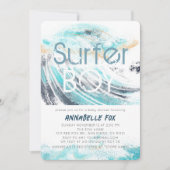 Surfer Boy Blue Wave Splash Surfing Baby shower Kaart (Voorkant)