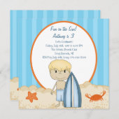 Surfer Boy op de uitnodiging van de stranddag (Voorkant / Achterkant)