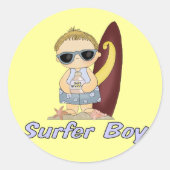Surfer Boy Ronde Sticker (Voorkant)