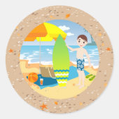 Surfer boy strandfeest ronde sticker (Voorkant)