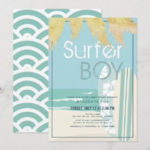 Surfer Boy Surfboards Baby shower Kaart