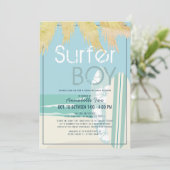 Surfer Boy Surfboards Beach Drive-by Baby shower Kaart (Staand voorkant)