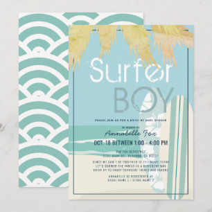 Surfer Boy Surfboards Beach drive-by Baby shower Kaart