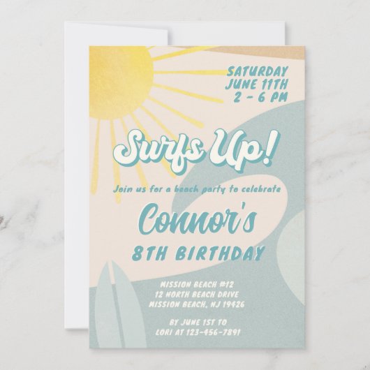 Surfer boy uitnodiging Elke leeftijd Surf op uitno (Voorkant)