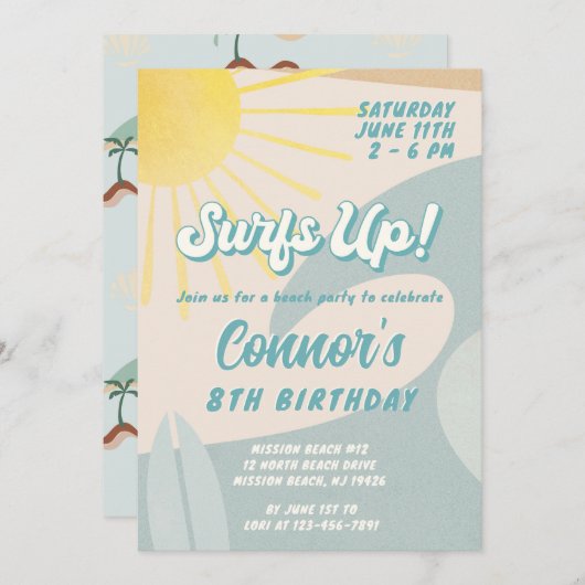 Surfer boy uitnodiging Elke leeftijd Surf op uitno (Voorkant / Achterkant)