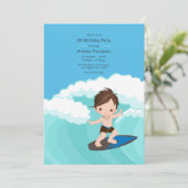 Surfer Boy Verjaardagsfeestje Kaart (Staand voorkant)
