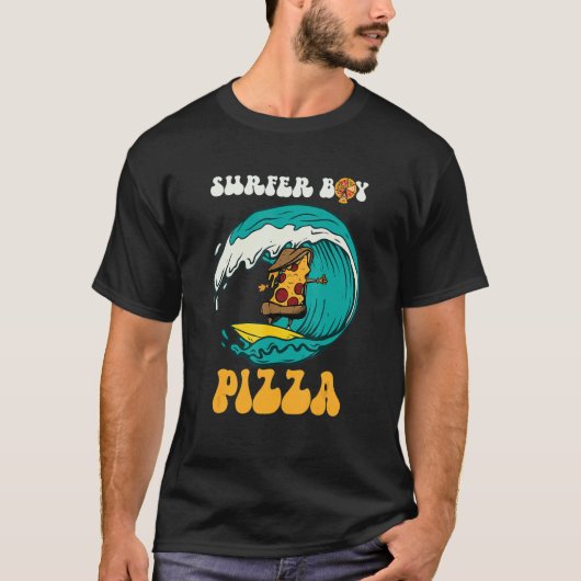 Surfer Boy voor wie houdt van surfen en eten Pizza T-shirt (Voorkant)