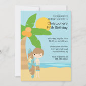 Surfer Boy's Swimming Party Birthday Invitation Kaart (Voorkant)