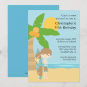 Surfer Boy's Swimming Party Birthday Invitation Kaart (Voorkant / Achterkant)