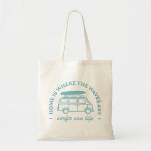 Surfer camper van life surf lover citaten tote bag