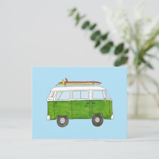 Surfer Campervan Briefkaart (Staand voorkant)
