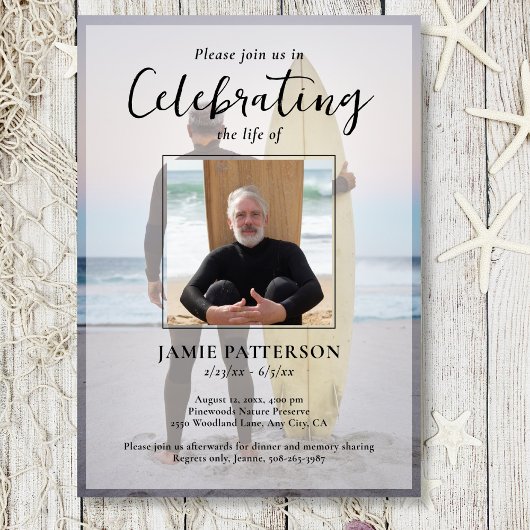 Surfer Celebration of Life Custom Photo Funeral Kaart
