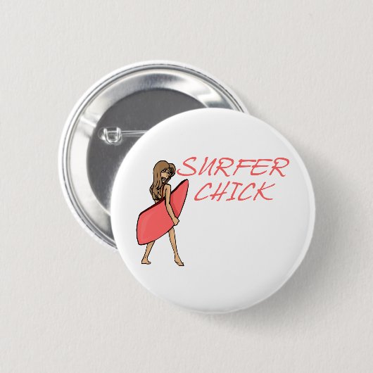 Surfer Chick Ronde Button 5,7 Cm (Voorkant /achterkant)
