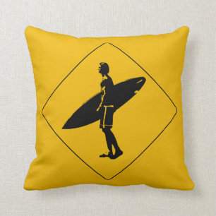 Surfer Crossing Warning Sign., San Diego Kussen