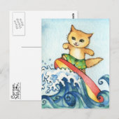 Surfer - Cute Surf Cat Art Briefkaart (Voorkant / Achterkant)