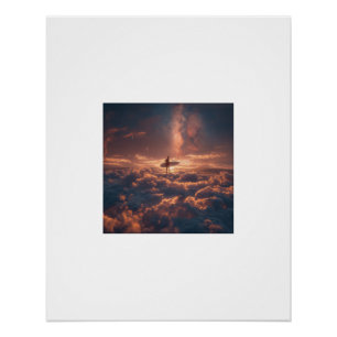 Surfer die op een wolkenzee rijdt onder de Melkweg Perfect Poster