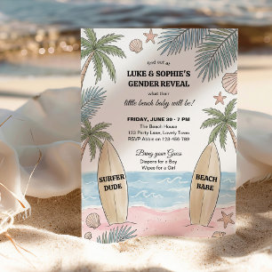 Surfer Dude Beach Babe Beach Baby Geslacht Onthull Kaart