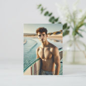 Surfer Dude op het strand Briefkaart (Staand voorkant)