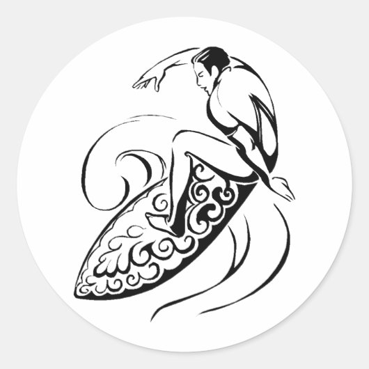Surfer Dude Ronde Sticker (Voorkant)