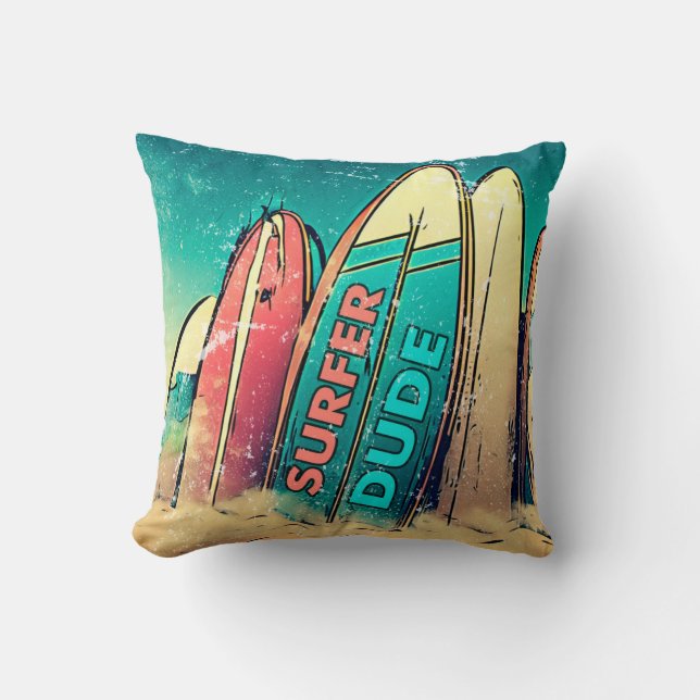 Surfer Dude Surfboards Worpkussen Kussen (Voorkant)
