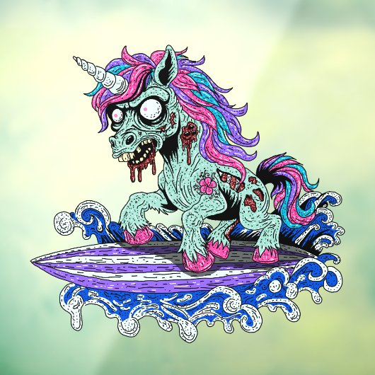 Surfer Eenhoorn Zombie Raamsticker (Vel 3)